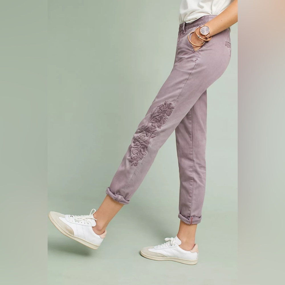 CHINO by Anthropologie Relaxed Embroidered Lavender Chino Pants – Size 27